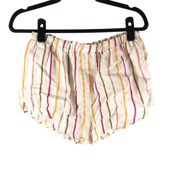 Vitamin A Womens Shorts Linen Pull On Pockets Striped Pink Orange Ivory S - Picture 1 of 5
